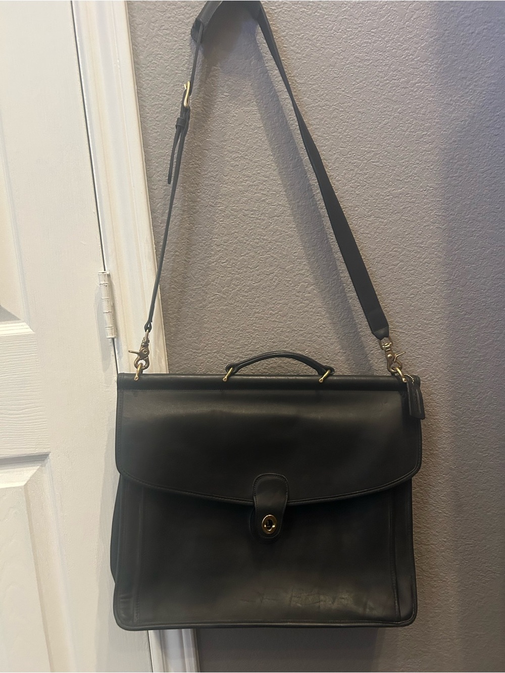 Coach Black Leather Shoulder Brief with Gold Hardware